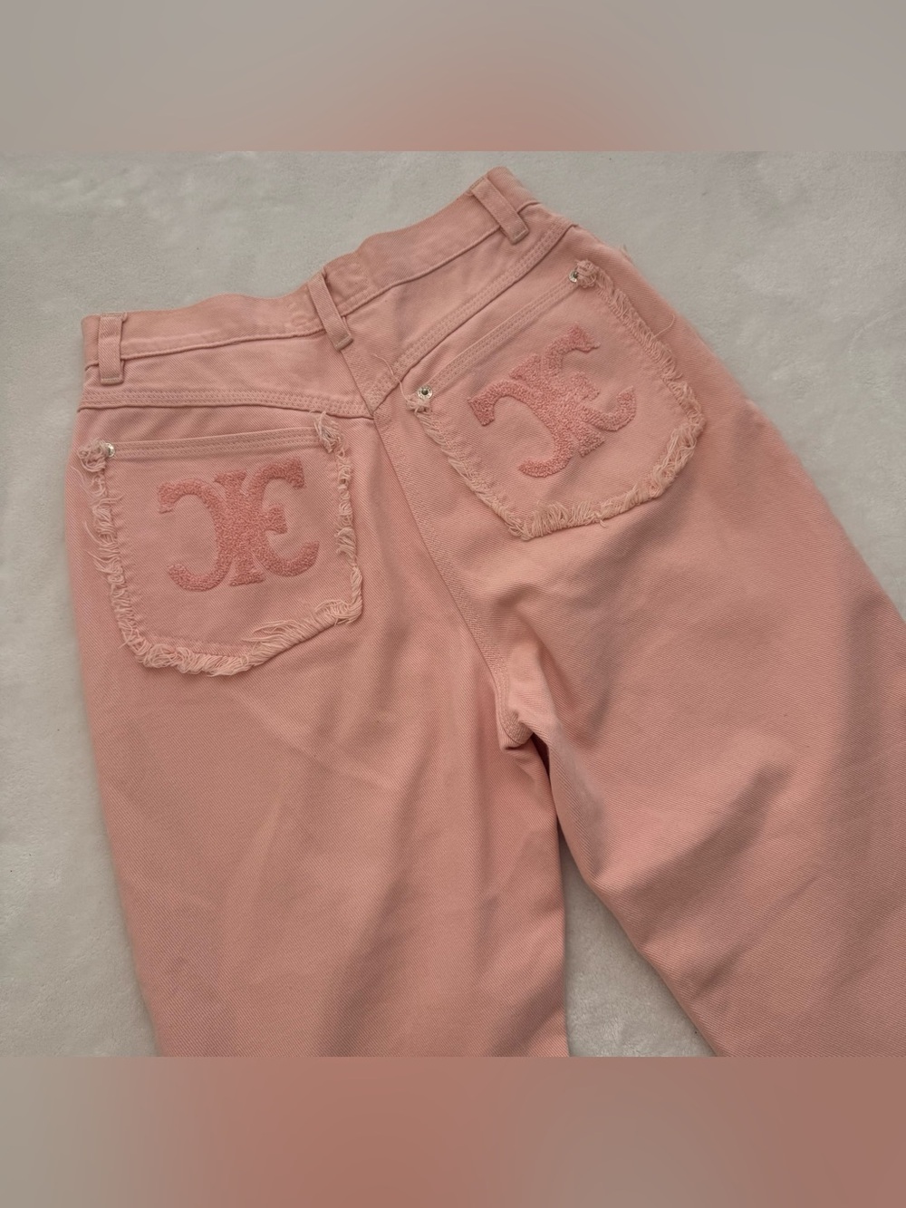 Iceberg VTG Pink Frayed Logo Straight Leg Jeans 42 US 6-8 Made in Italy - Picture 6 of 8